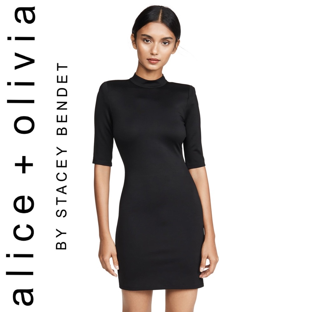 Alice + Olivia Inka Strong Shoulder Mock Neck Body-con Mini Dress Size 4 NWT